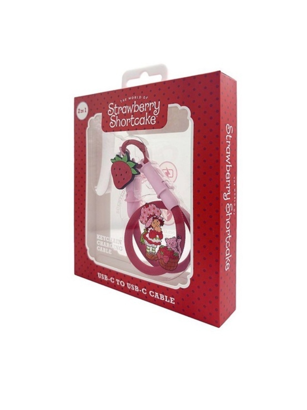 Strawberry Shortcake Pink USB-C Keychain Charging Cable 24”